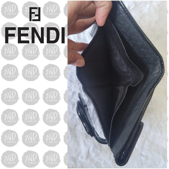 AUTHENTIC FENDI Black Leather & Patent Leather Buckle Small Wallet - Picture 11 of 14